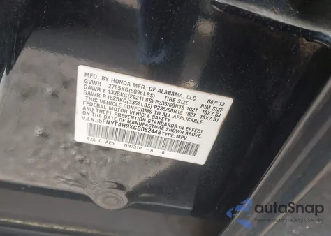 2012 Honda Pilot Touring из США, поврежденный, VIN 5FNYF4H9XCB082448